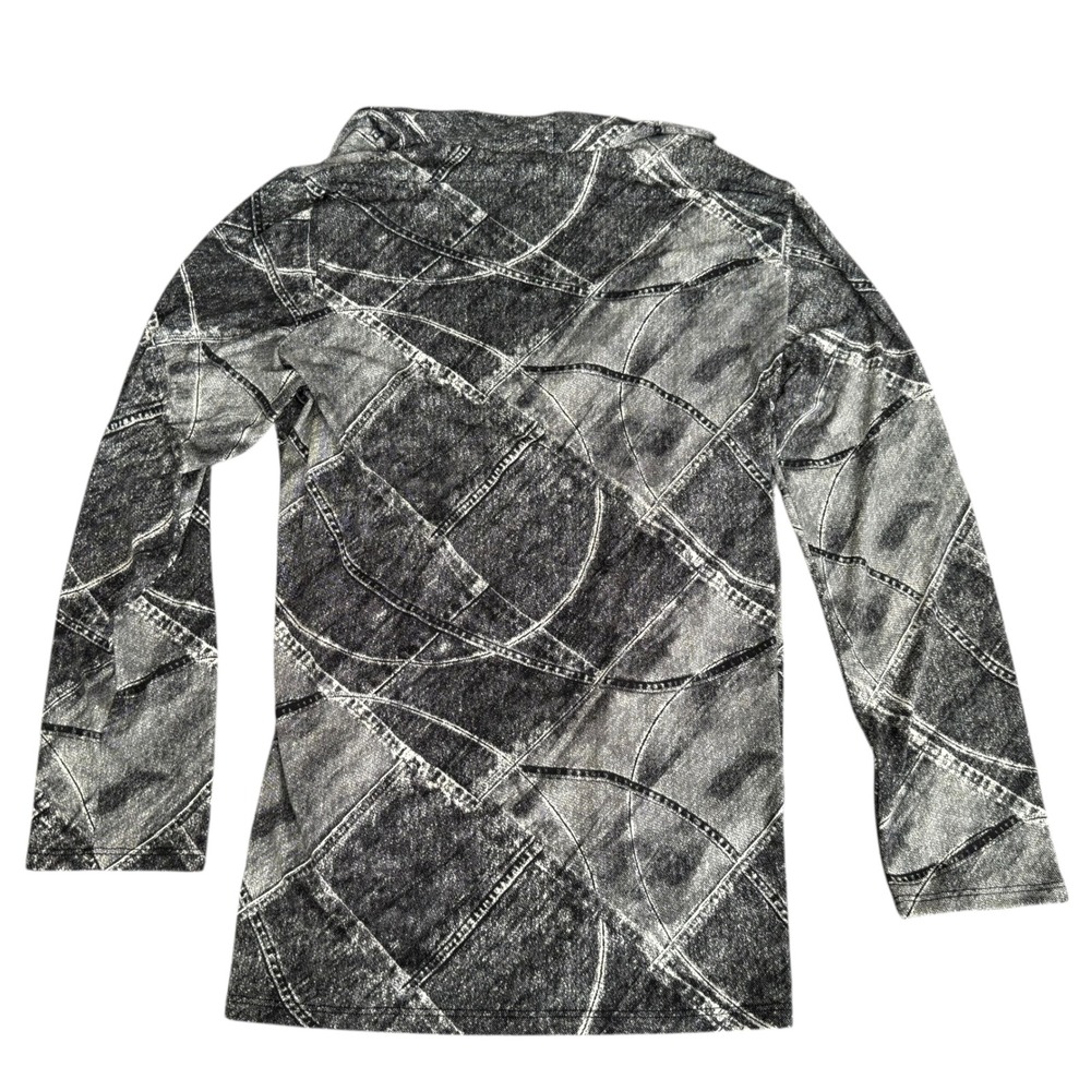 Clara SunWoo Black Gray Acid Wash Faux Denim Wrap Top Size‎ XL Long Sleeve Edgy - Picture 5 of 9